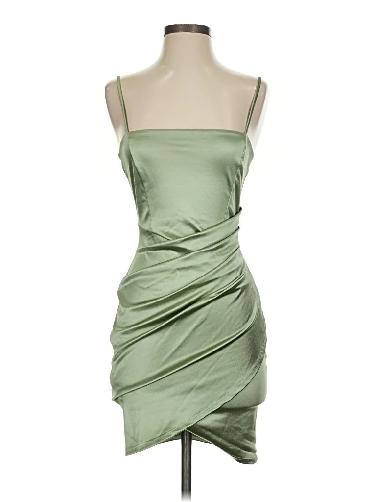 Windsor Wrapped In Stylish Satin Sage Green Mini Dress